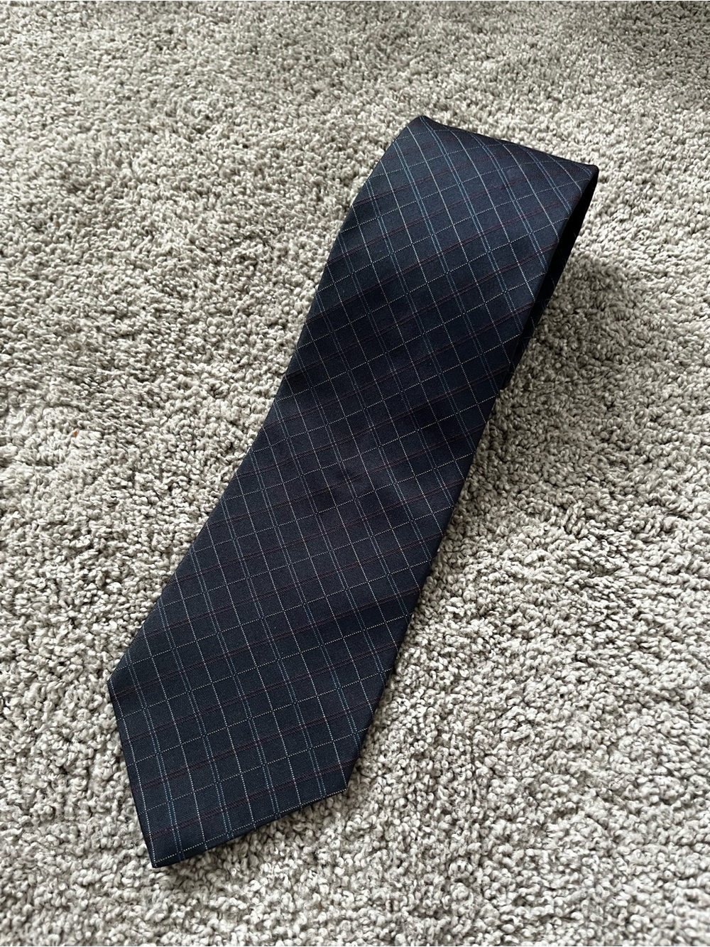 Tommy Hilfiger - Silk Black Plaid Tie with Subtle Red Accents